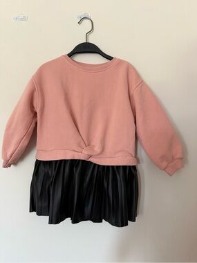 Zara  Pink Crewneck Sweatshirt dress , with faux leather bottom